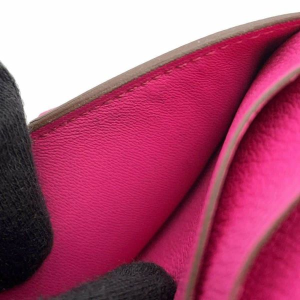 エルメス 二つ折り財布 ベアンコンパクト ローズショッキング/シルバー金具 アリゲーターマット Z刻印 HERMES 財布