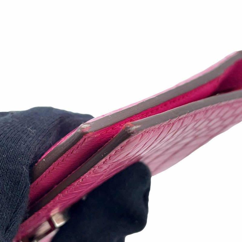 エルメス 二つ折り財布 ベアンコンパクト ローズショッキング/シルバー金具 アリゲーターマット Z刻印 HERMES 財布