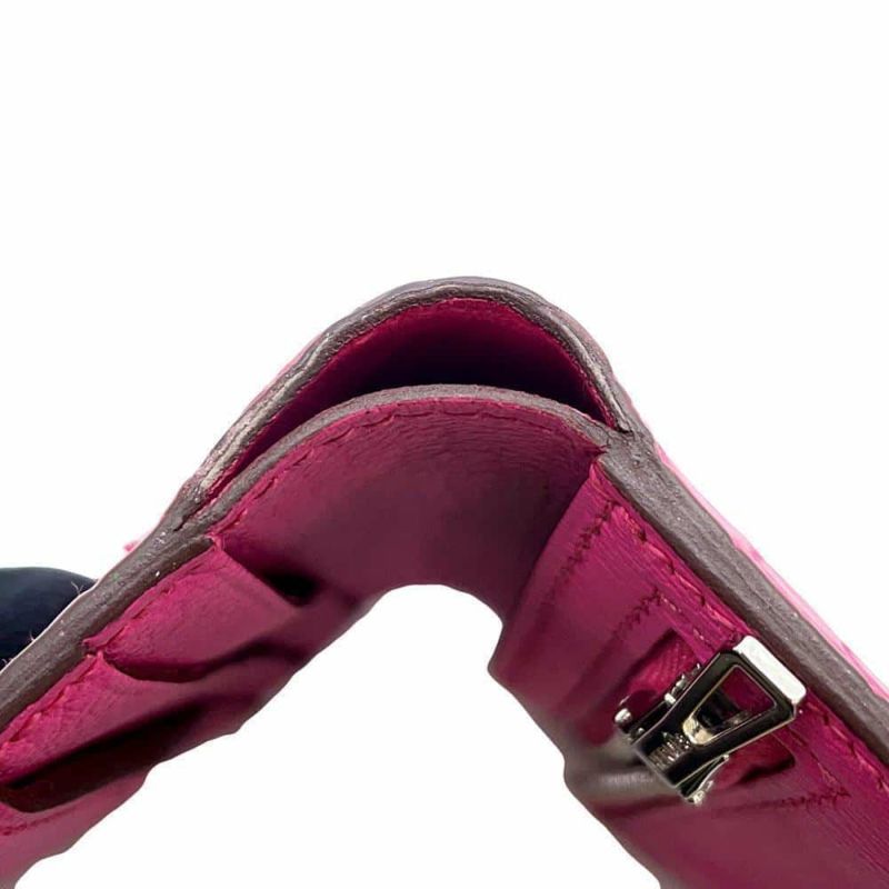 エルメス 二つ折り財布 ベアンコンパクト ローズショッキング/シルバー金具 アリゲーターマット Z刻印 HERMES 財布