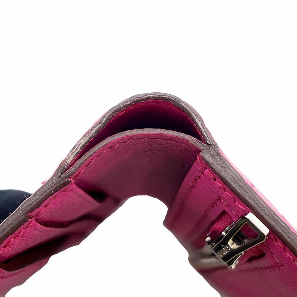 エルメス 二つ折り財布 ベアンコンパクト ローズショッキング/シルバー金具 アリゲーターマット Z刻印 HERMES 財布