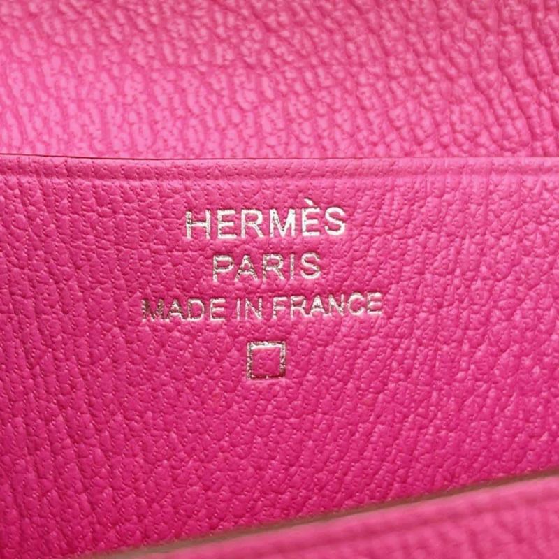 エルメス 二つ折り財布 ベアンコンパクト ローズショッキング/シルバー金具 アリゲーターマット Z刻印 HERMES 財布