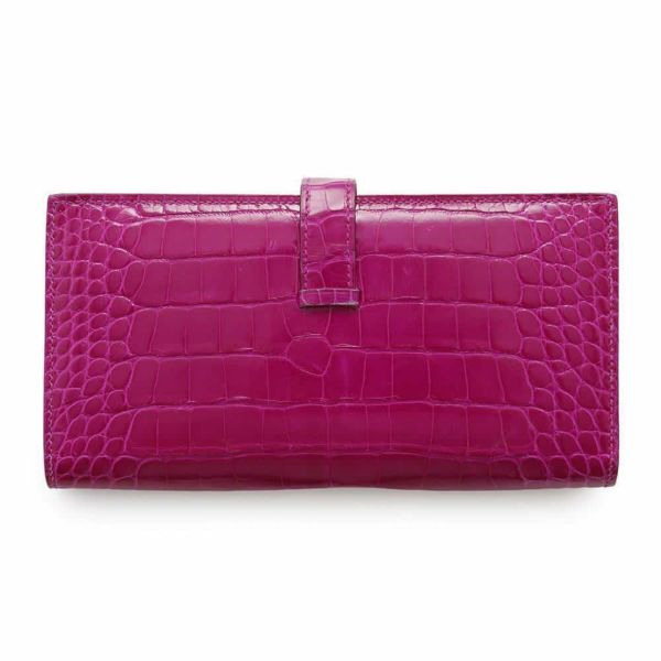 エルメス 長財布 ベアンスフレ ローズシェヘラザード/シルバー金具 アリゲーターシャイン D刻印 HERMES 財布