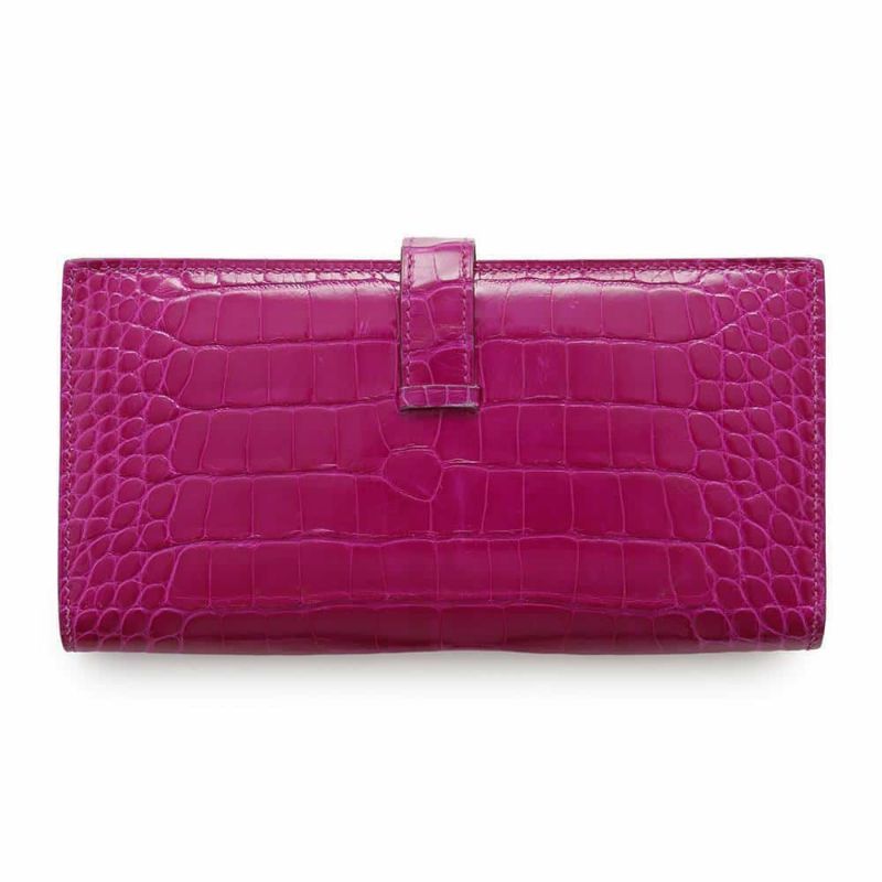 エルメス 長財布 ベアンスフレ ローズシェヘラザード/シルバー金具 アリゲーターシャイン D刻印 HERMES 財布