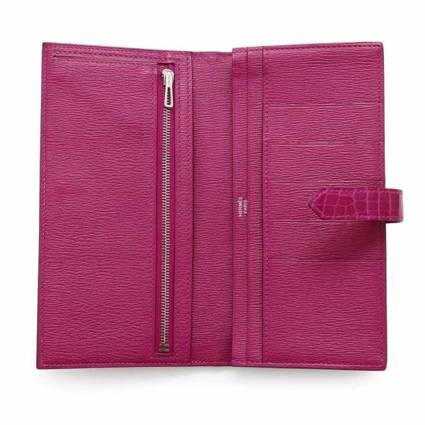 エルメス 長財布 ベアンスフレ ローズシェヘラザード/シルバー金具 アリゲーターシャイン D刻印 HERMES 財布
