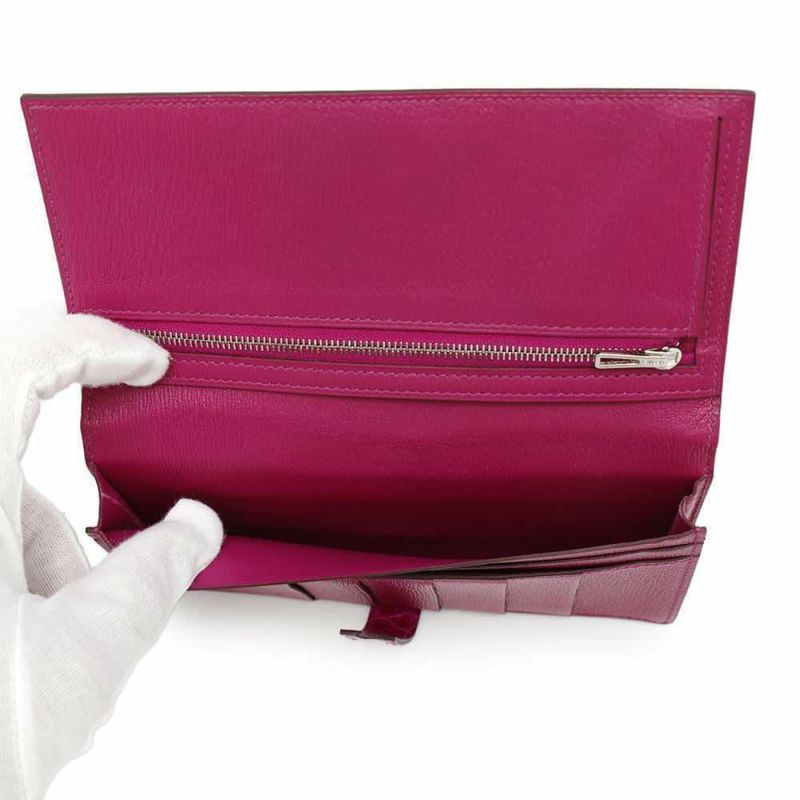 エルメス 長財布 ベアンスフレ ローズシェヘラザード/シルバー金具 アリゲーターシャイン D刻印 HERMES 財布