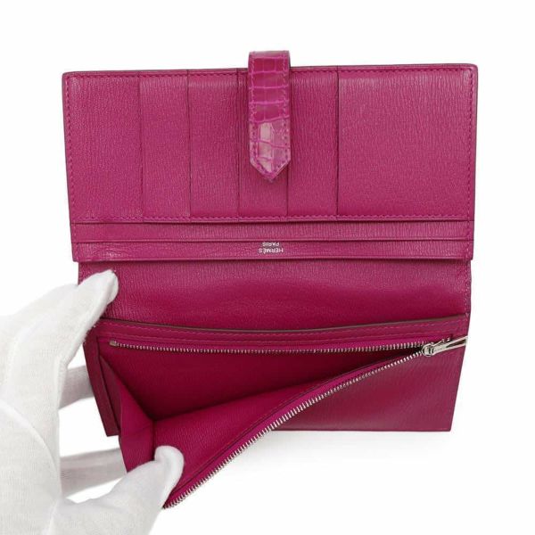 エルメス 長財布 ベアンスフレ ローズシェヘラザード/シルバー金具 アリゲーターシャイン D刻印 HERMES 財布