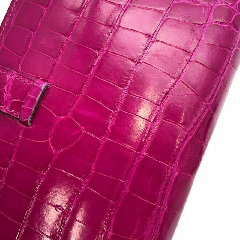 エルメス 長財布 ベアンスフレ ローズシェヘラザード/シルバー金具 アリゲーターシャイン D刻印 HERMES 財布