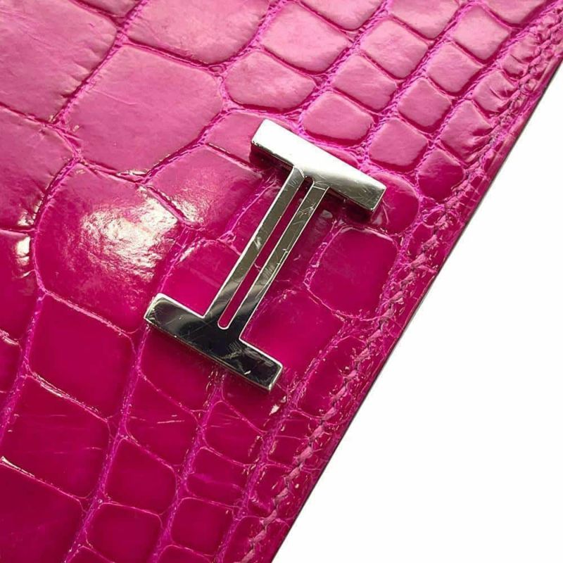 エルメス 長財布 ベアンスフレ ローズシェヘラザード/シルバー金具 アリゲーターシャイン D刻印 HERMES 財布