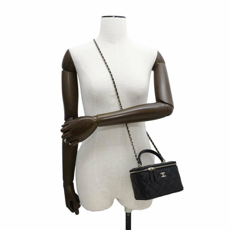 シャネル チェーンショルダーバッグ マトラッセ ココマーク ヴァニティケース ラムスキン AP2199 CHANEL 黒