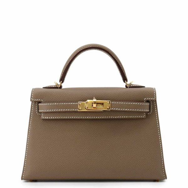 エルメス ハンドバッグ ミニケリードゥ 外縫い エトゥープ/ゴールド金具 エプシン W刻印 2wayショルダー