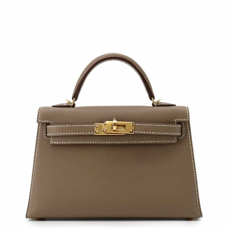 エルメス ハンドバッグ ミニケリードゥ 外縫い エトゥープ/ゴールド金具 エプシン W刻印 2wayショルダー