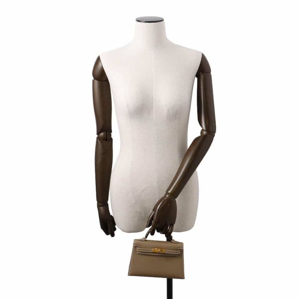 エルメス ハンドバッグ ミニケリードゥ 外縫い エトゥープ/ゴールド金具 エプシン W刻印 2wayショルダー