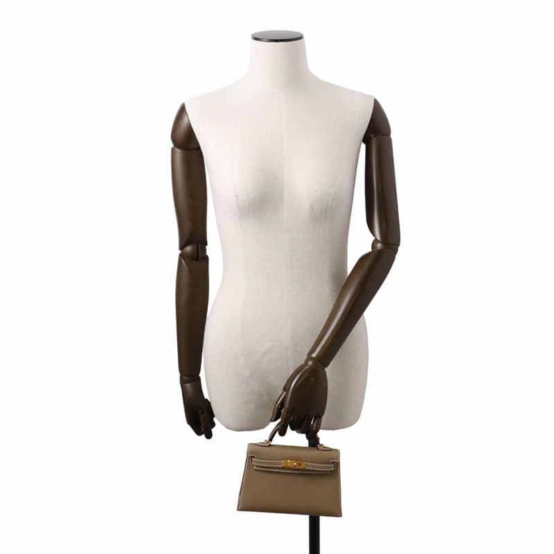 エルメス ハンドバッグ ミニケリードゥ 外縫い エトゥープ/ゴールド金具 エプシン W刻印 2wayショルダー