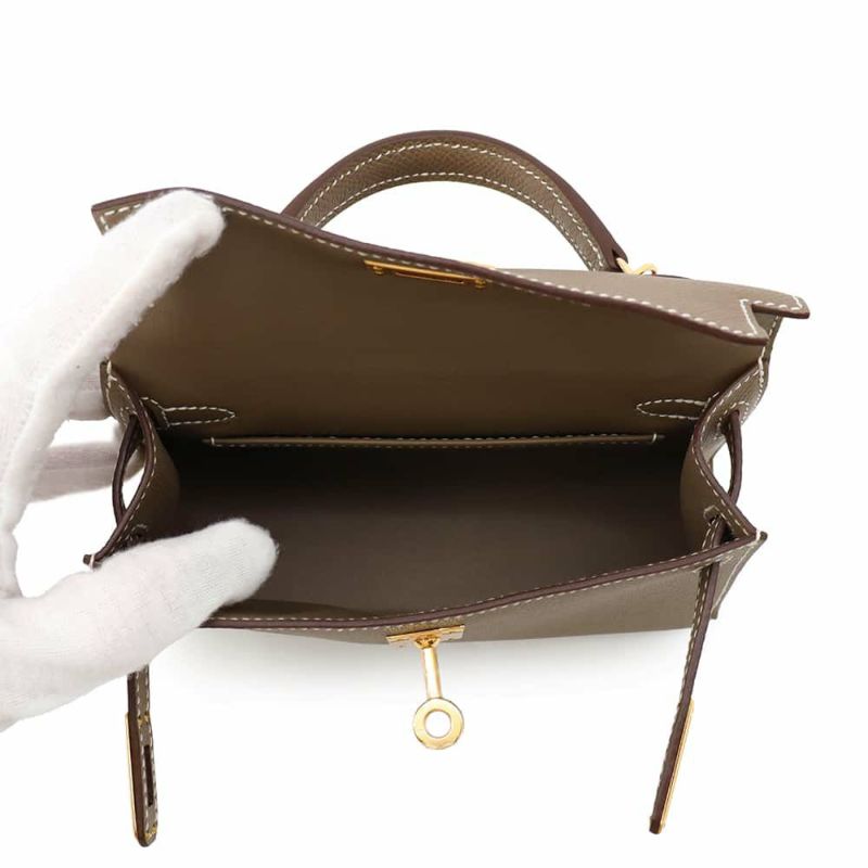エルメス ハンドバッグ ミニケリードゥ 外縫い エトゥープ/ゴールド金具 エプシン W刻印 2wayショルダー