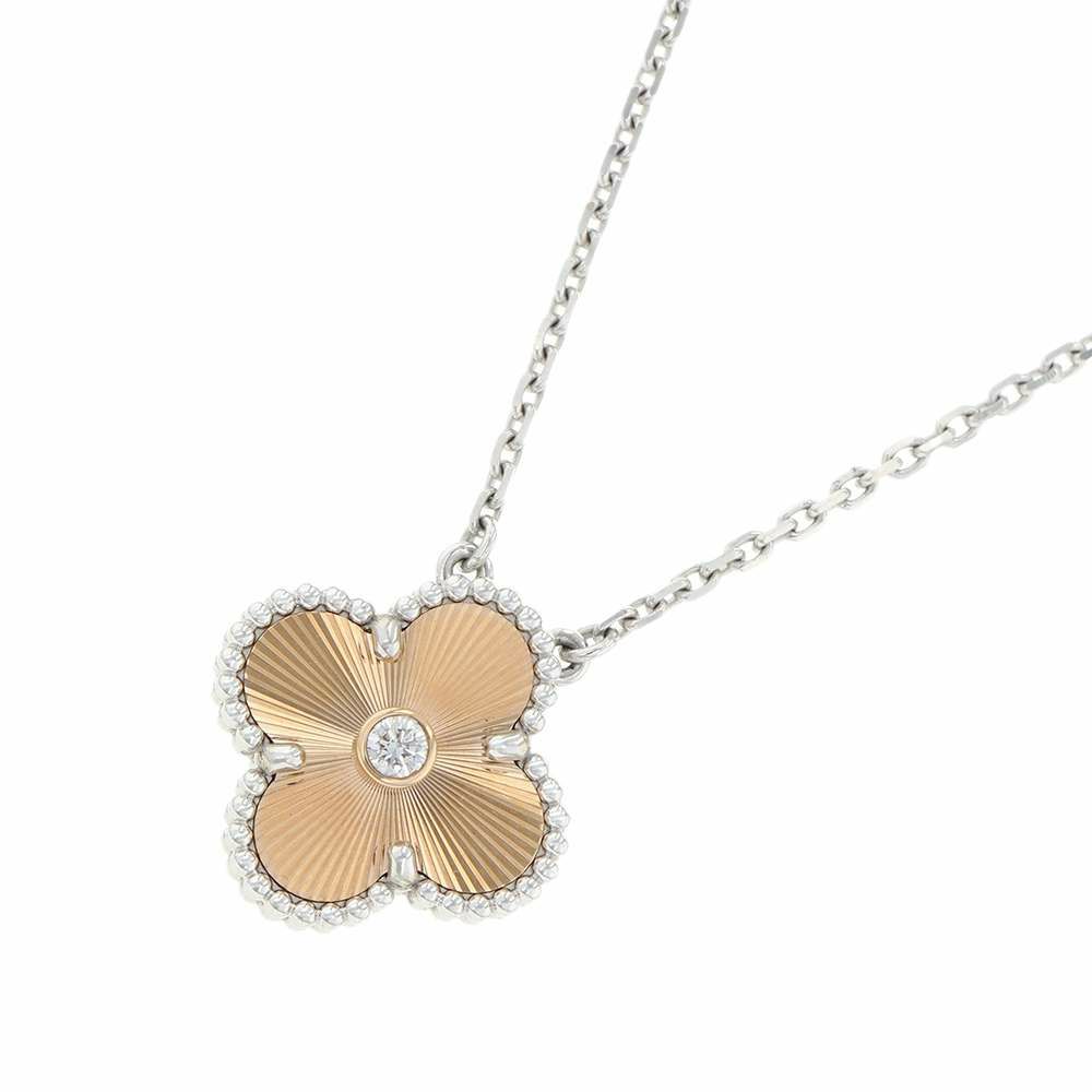 ヴァンクリーフ&アーペル ネックレス ヴィンテージ アルハンブラ ギヨシェ ダイヤ 1P K18WG/K18PG VCARPNTH00 2024年ホリデー限定