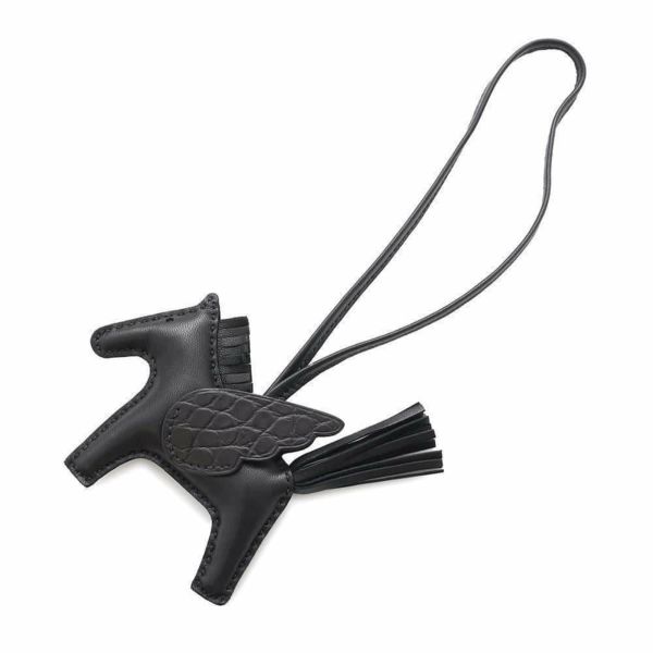 エルメス バッグチャーム ロデオPM ペガサス タッチ ブラック ラムスキン/アリゲーターマット U刻印 HERMES 黒 ソーブラック