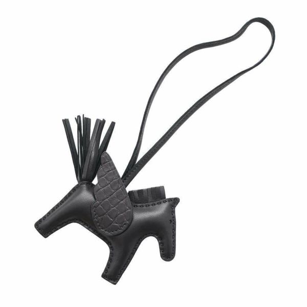 エルメス バッグチャーム ロデオPM ペガサス タッチ ブラック ラムスキン/アリゲーターマット U刻印 HERMES 黒 ソーブラック