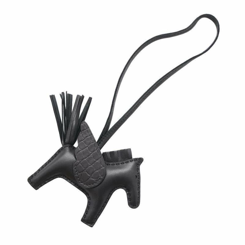 エルメス バッグチャーム ロデオPM ペガサス タッチ ブラック ラムスキン/アリゲーターマット U刻印 HERMES 黒 ソーブラック