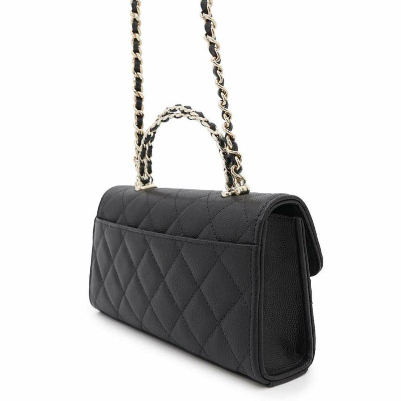 シャネル チェーンショルダーバッグ トップハンドル フォンケース マトラッセ ココマーク キャビアスキン AP3238 CHANEL 黒