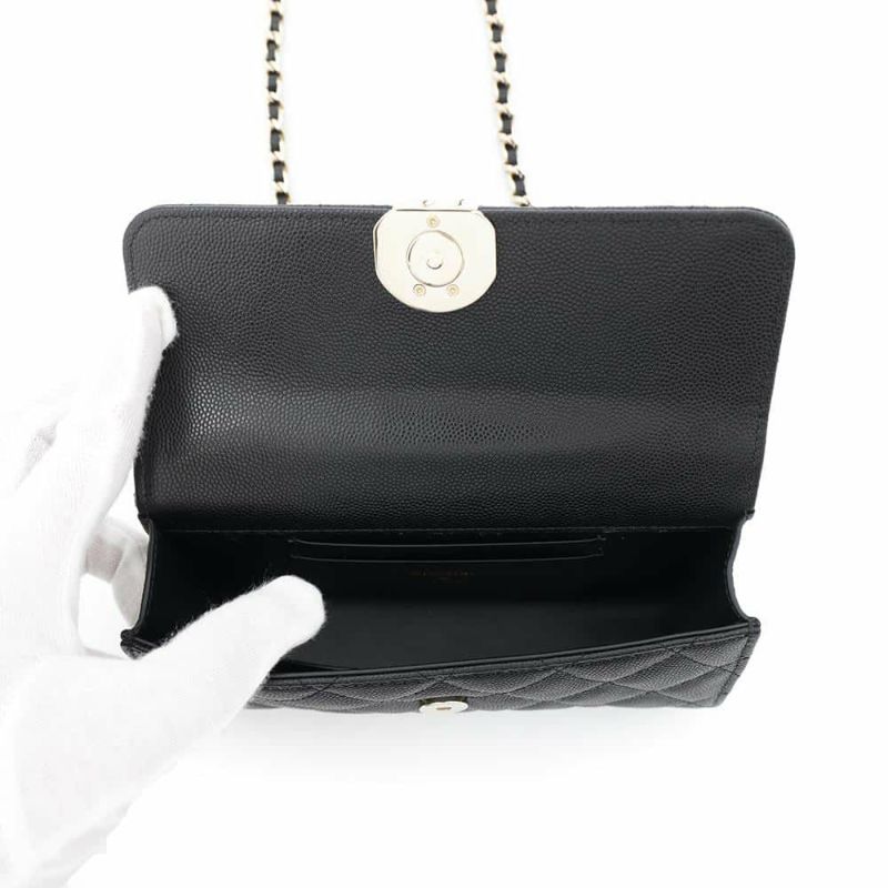 シャネル チェーンショルダーバッグ トップハンドル フォンケース マトラッセ ココマーク キャビアスキン AP3238 CHANEL 黒