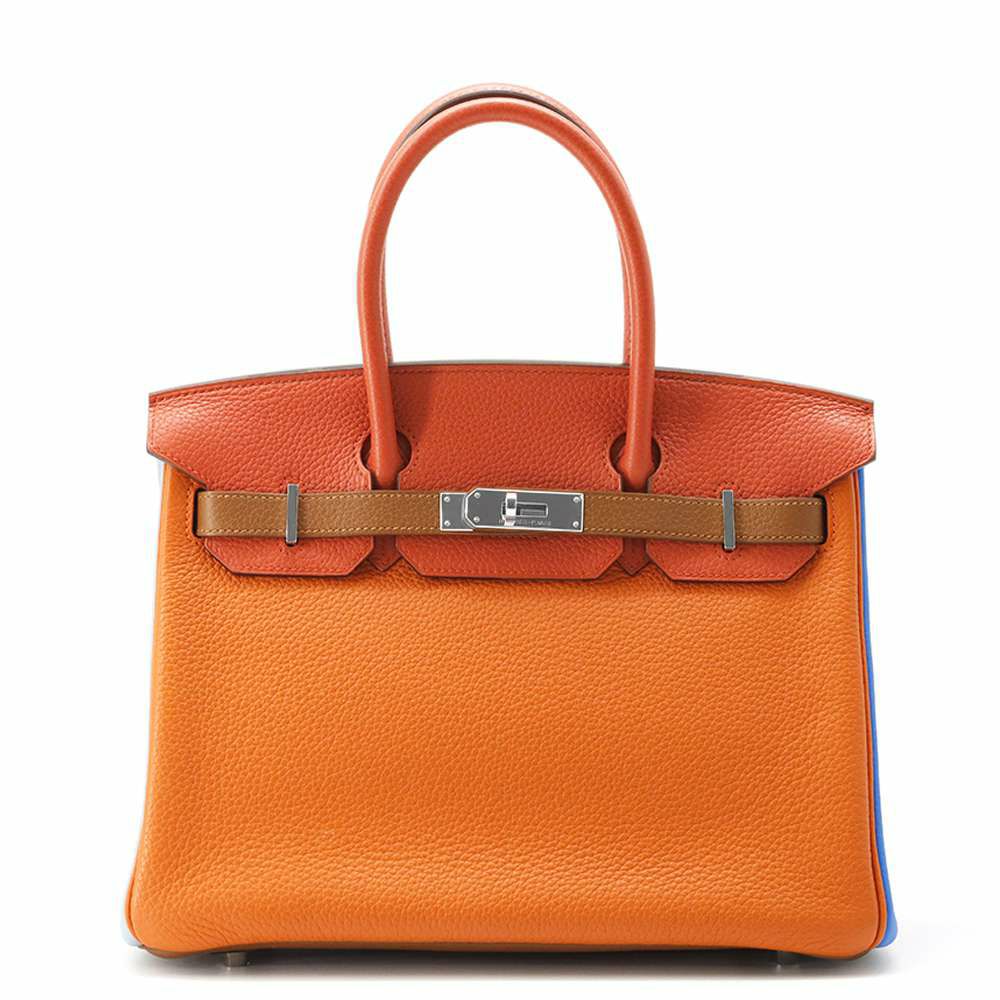 エルメス バーキン30 オレンジ/サンギーヌ/ブルーラン/ブルーイドラ/エタン/ゴールド/シルバー金具 トリヨンクレマンス □P刻印 Birkin
