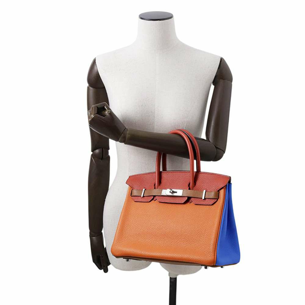 エルメス バーキン30 オレンジ/サンギーヌ/ブルーラン/ブルーイドラ/エタン/ゴールド/シルバー金具 トリヨンクレマンス □P刻印 Birkin