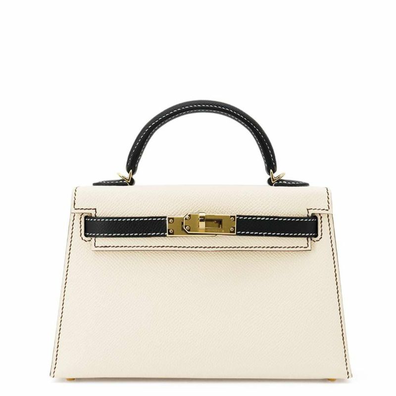 エルメス ハンドバッグ ミニケリードゥ 外縫い クレ/ブラック/ゴールド金具 エプソン W刻印 2wayショルダー 黒 SPO