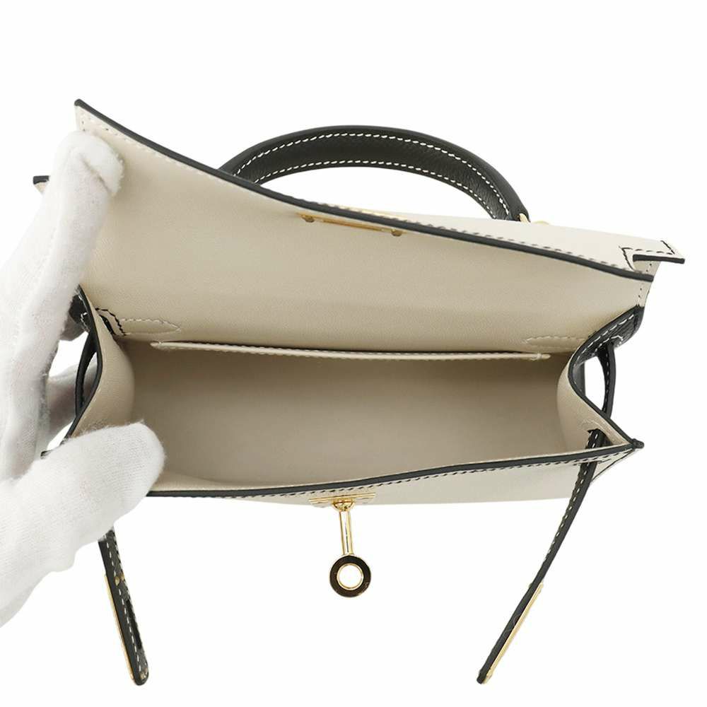 エルメス ハンドバッグ ミニケリードゥ 外縫い クレ/ブラック/ゴールド金具 エプソン W刻印 2wayショルダー 黒 SPO