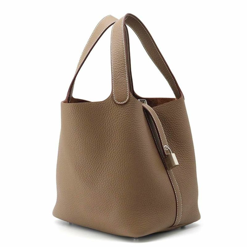 エルメス ハンドバッグ ピコタンロックMM エトゥープ/シルバー金具 トリヨンクレマンス W刻印