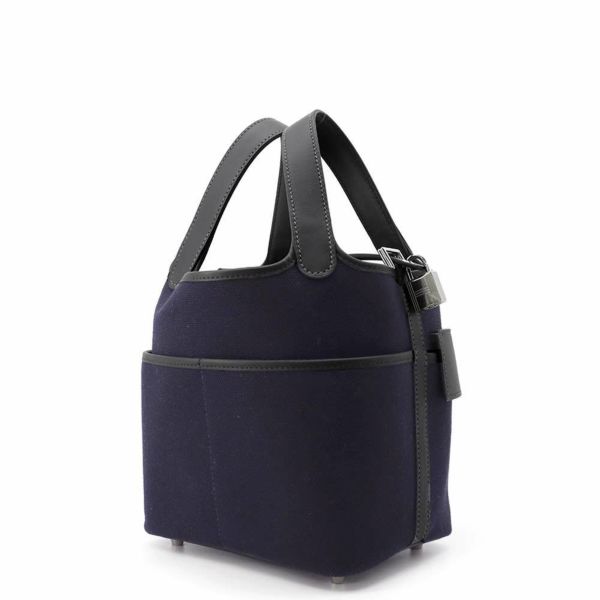エルメス ハンドバッグ ピコタンロックPM カーゴ ブルーマリン/キャバン/シルバー金具 トワルゴエラン/スイフト W刻印