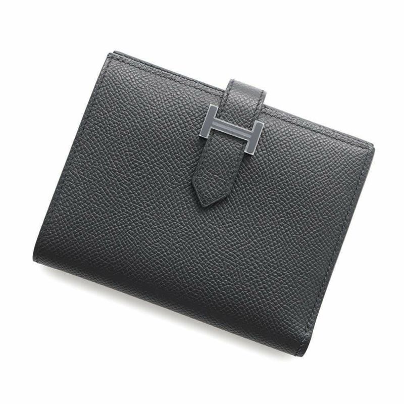 エルメス 二つ折り財布 ベアンコンパクト モノクローム ブラック/ブラック金具 エプソン B刻印 黒 ソーブラック