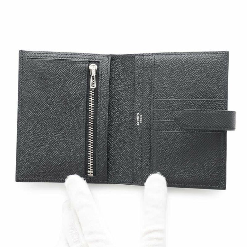 エルメス 二つ折り財布 ベアンコンパクト モノクローム ブラック/ブラック金具 エプソン B刻印 黒 ソーブラック