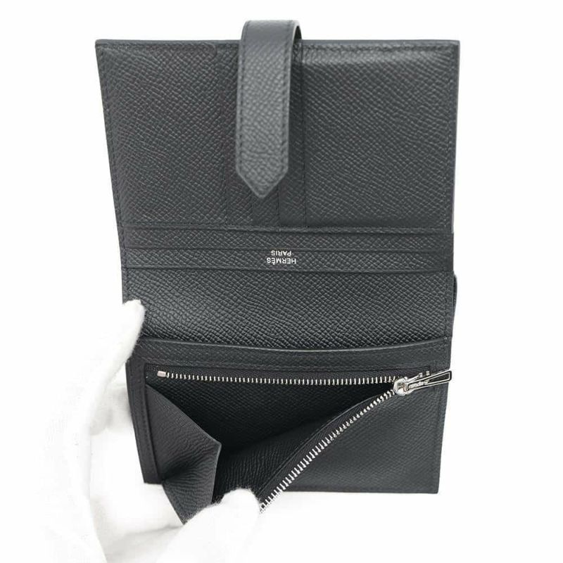 エルメス 二つ折り財布 ベアンコンパクト モノクローム ブラック/ブラック金具 エプソン B刻印 黒 ソーブラック