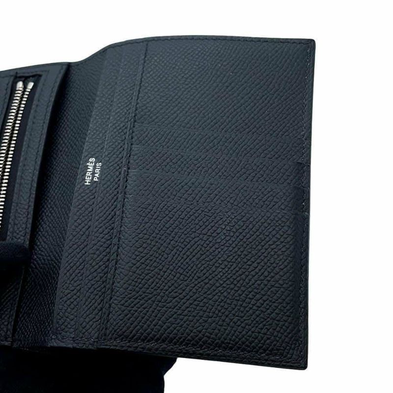 エルメス 二つ折り財布 ベアンコンパクト モノクローム ブラック/ブラック金具 エプソン B刻印 黒 ソーブラック