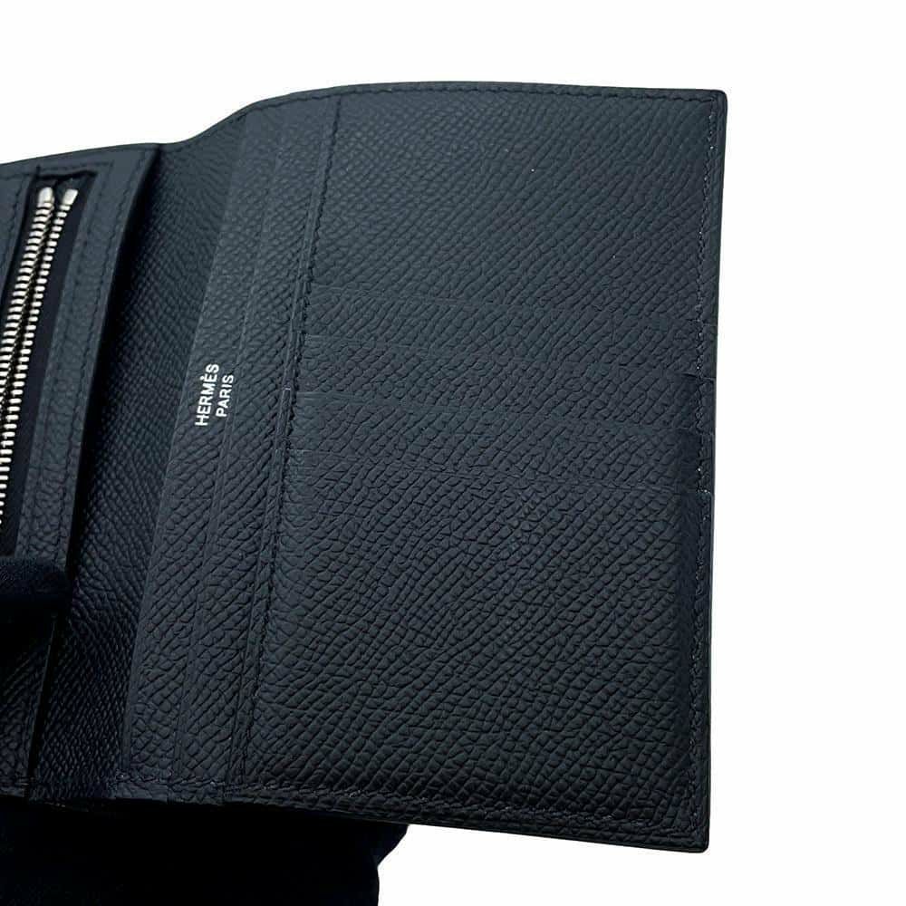 エルメス 二つ折り財布 ベアンコンパクト モノクローム ブラック/ブラック金具 エプソン B刻印 黒 ソーブラック