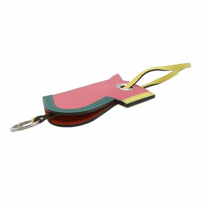 エルメス バッグチャーム カマイユ Camail ローズアザレ/マラカイト/ライム/シルバー金具 エプソン A刻印 馬蹄 キーホルダー キーリング