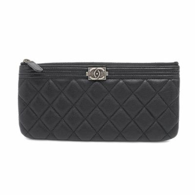 シャネル ポーチ ボーイシャネル ココマーク マトラッセ ソフトキャビアスキン A81254 CHANEL 長財布  黒 安心保証