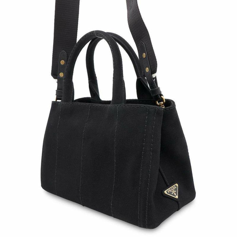 プラダ トートバッグ カナパ トート キャンパス 1BG439 PRADA ストライプ ショルダーバッグ 黒