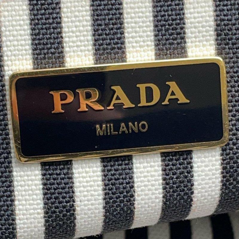 プラダ トートバッグ カナパ トート キャンパス 1BG439 PRADA ストライプ ショルダーバッグ 黒