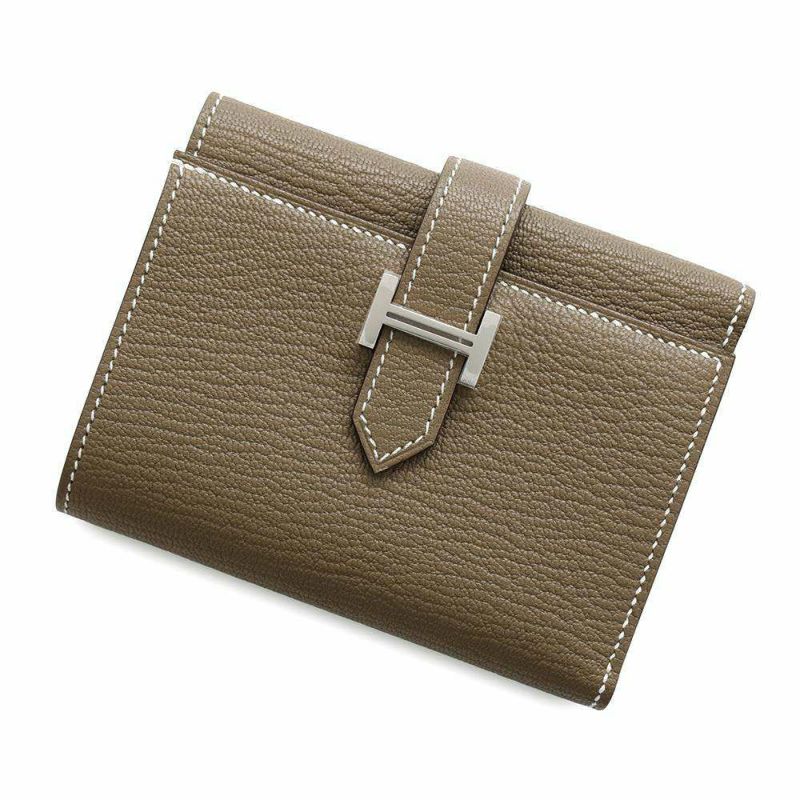 エルメス 三つ折り財布 ベアン コンビネ エトゥープ/シルバー金具 シェブルミゾル W刻印 シェーブル