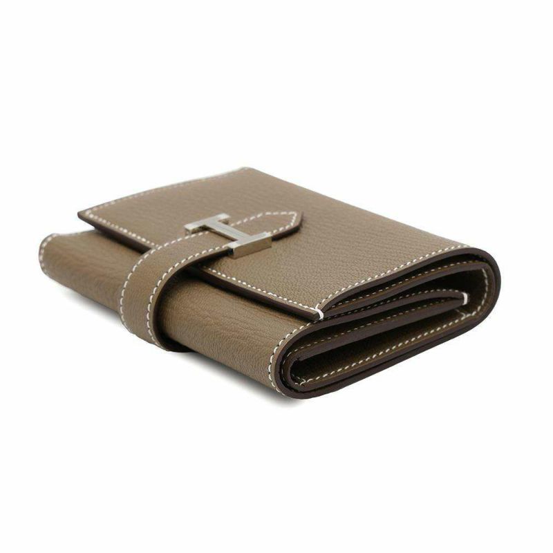 エルメス 三つ折り財布 ベアン コンビネ エトゥープ/シルバー金具 シェブルミゾル W刻印 シェーブル