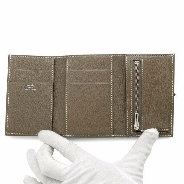 エルメス 三つ折り財布 ベアン コンビネ エトゥープ/シルバー金具 シェブルミゾル W刻印 シェーブル