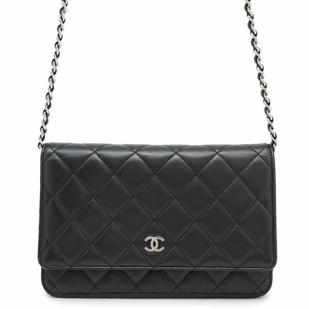 シャネル チェーンウォレット クラシック マトラッセ ココマーク ラムスキン AP0250 CHANEL 財布 黒
