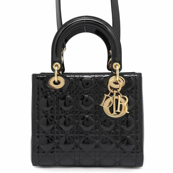ディオール ハンドバッグ レディディオール カナージュ ミディアム パテント M0565OWCB 2way 黒