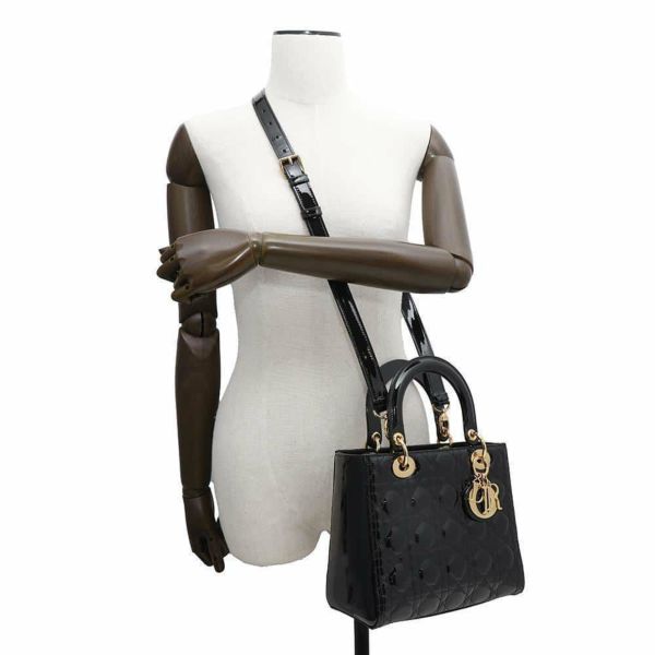 ディオール ハンドバッグ レディディオール カナージュ ミディアム パテント M0565OWCB 2way 黒