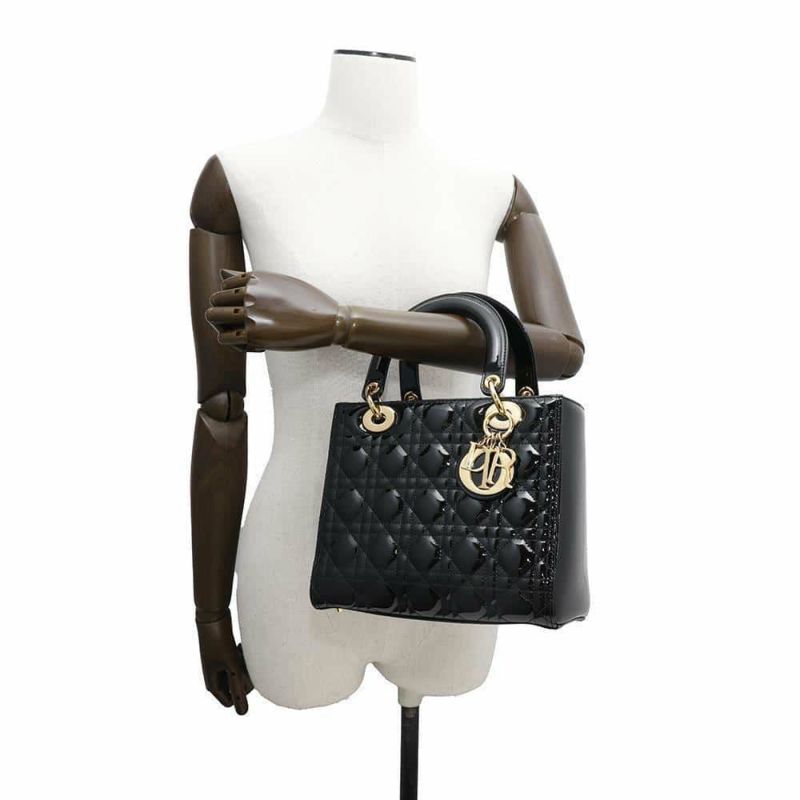 ディオール ハンドバッグ レディディオール カナージュ ミディアム パテント M0565OWCB 2way 黒