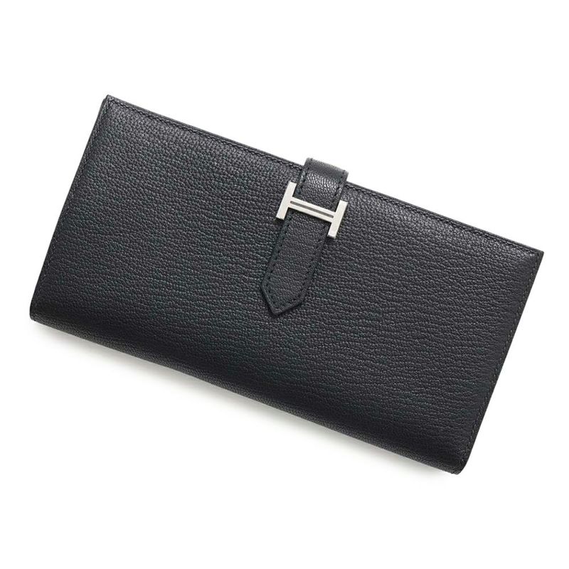 エルメス 長財布 ベアンスフレ ブラック/シルバー金具 シェブルミゾル B刻印 財布 シェーブル 黒