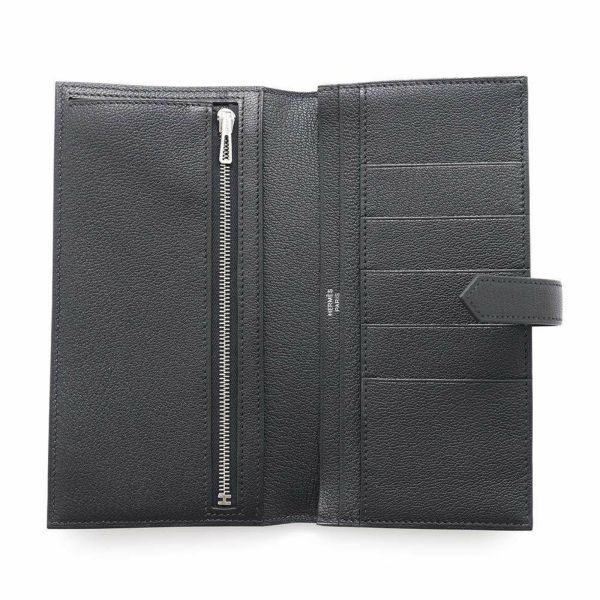 エルメス 長財布 ベアンスフレ ブラック/シルバー金具 シェブルミゾル B刻印 財布 シェーブル 黒