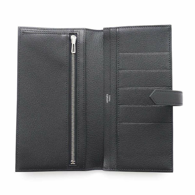 エルメス 長財布 ベアンスフレ ブラック/シルバー金具 シェブルミゾル B刻印 財布 シェーブル 黒