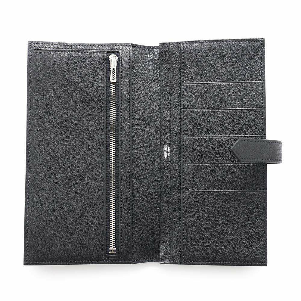 エルメス 長財布 ベアンスフレ ブラック/シルバー金具 シェブルミゾル B刻印 財布 シェーブル 黒